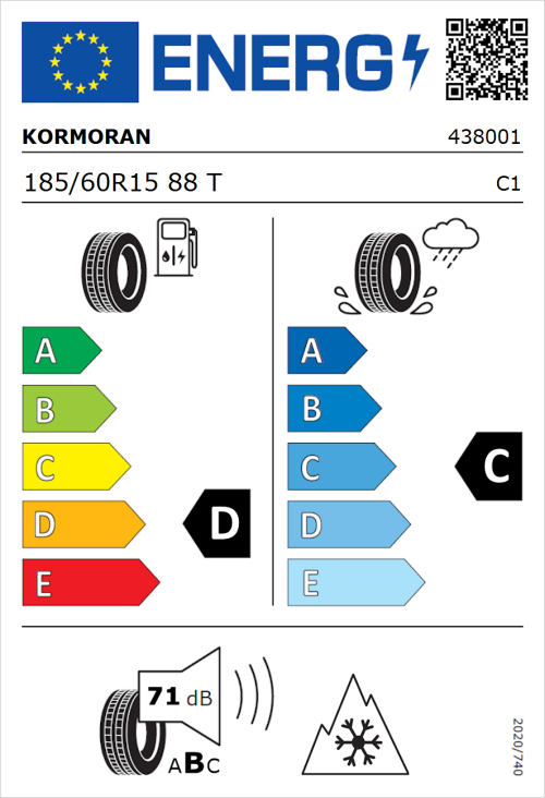 Tyre Label for Kormoran Snow 185/60R15 88T